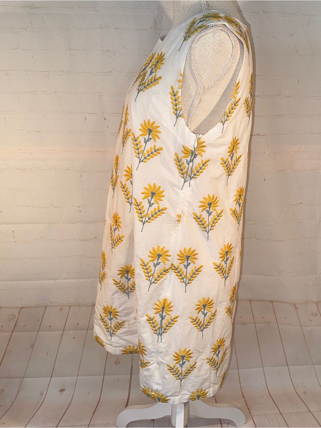 Kiel James Patrick Yellow Flower Shift Dress Cotton Floral Sleeveless L 10 12 — image 3 of 8